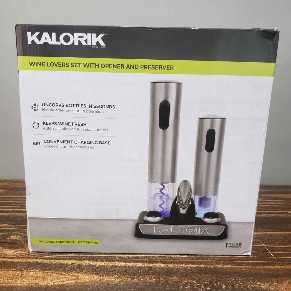 Kalorik Wine Lovers Set Opener Preserver CKS 40211 Silver New Open Box 6-Piece